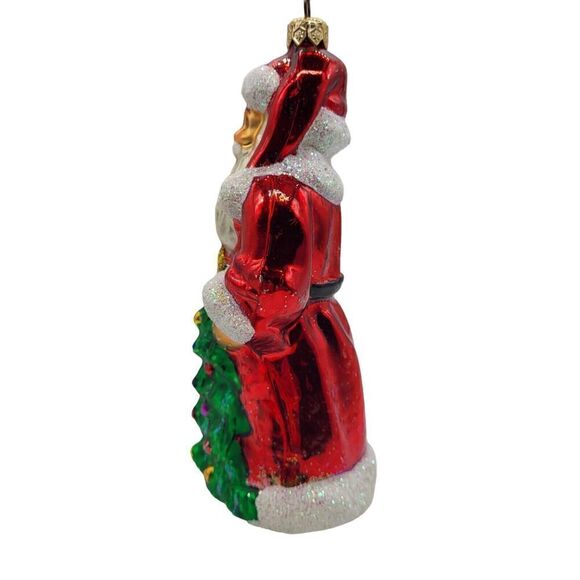Vintage Christopher Radko Ruby Santa 7" Glass Christmas Ornament Tree‎ Glitter - Picture 2 of 11